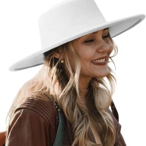 Women Men Classic Felt Fedora Hat Wide Brim Flat Top - Image 1