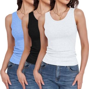 HOUZONIY Womens 3 Pack Tank Tops Sleeveless High Scoop - Image 1