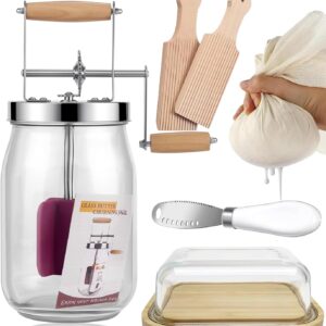 Manual Butter Churn Kit - Wooden Hand - Crank Butter Maker with Glass Jar - Image 1